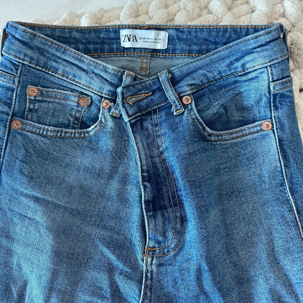 Zara High Rise Distressed Skinny Jeans